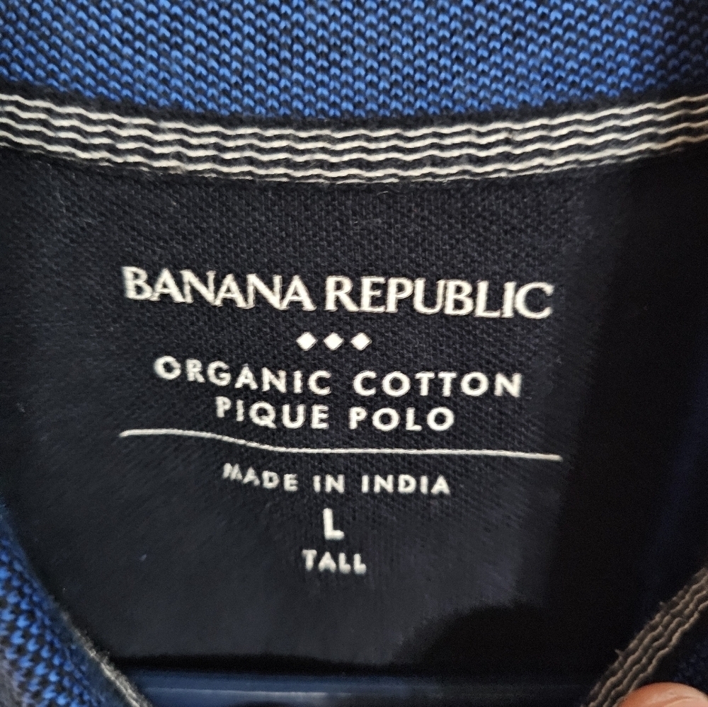 Banana Republic Men L Tall Organic Cotton Pique Polo Navy Blue Archival Luxury - Picture 4 of 6